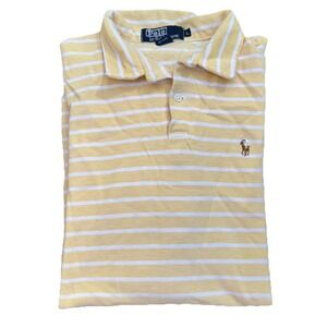 Vintage Ralph Lauren Pique Polo Shirt‎ Mens Large White Yellow Stripe USA 90s